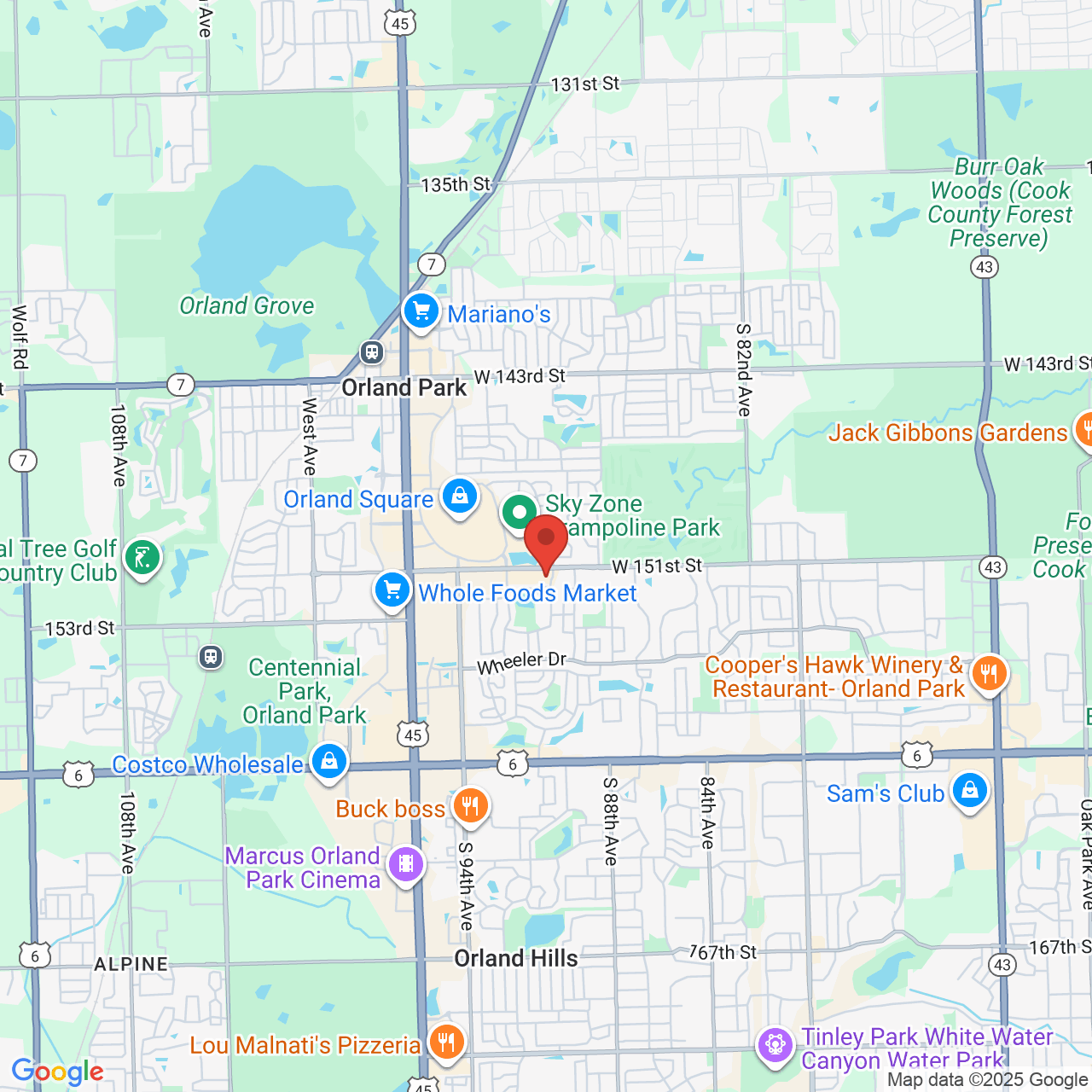 Google map image of our location in 15110 Windsor Dr Orland Park, IL